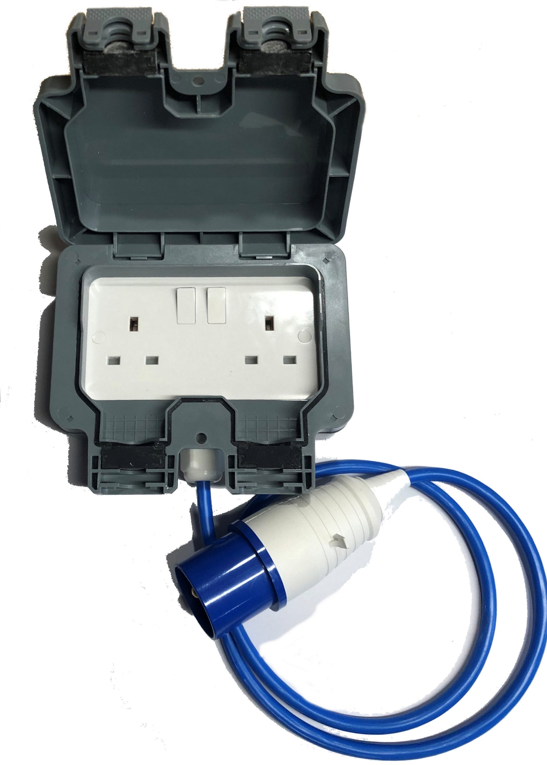 Camping/Caravan outdoor garden extension lead socket box IP66 Rated with 16amp Plug